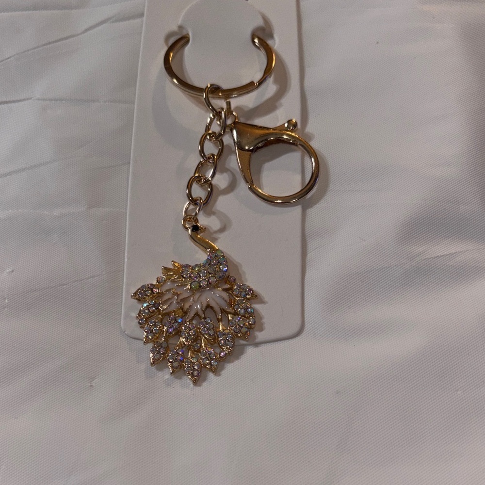 Peacock Keychain/Bag Charm- White
